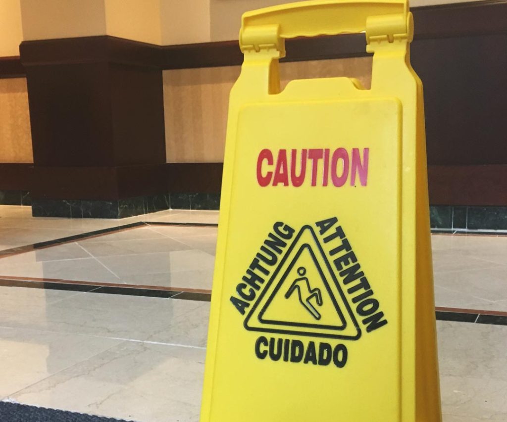 slip and fall caution sign