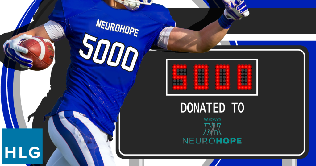 Mascot Blue with amount raised for neurohope