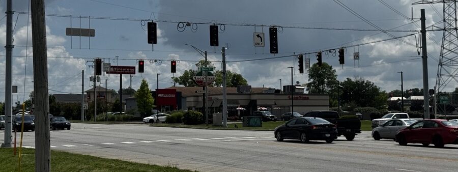 SR-135 and Main Street in Greenwood, IN, one of the likeliest locations for a car accident on SR-135 that might benefit from the assistance of a skilled Greenwood car accident lawyer