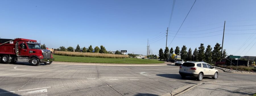 Roundabout at 136th St. and Olio Rd. in Fishers, IN, where Fishers roundabout accidents often occur