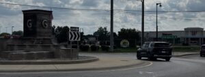Roundabout at Smith Valley Road and Madison Avenue in Greenwood, IN, where a serious Smith Valley Road accident is likely to take place