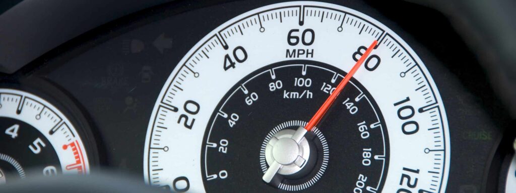 A speedometer right before an Indiana speed-related crash